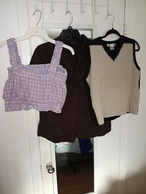 SHEIN Lavender and Cream Gingham Cropped Tank Top